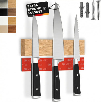 for wall, 16" no drilling required, includes self-adhesive tape, extra strong for holding knives – Awarded magnet strip – Acacia