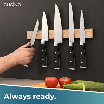 for wall, 16" no drilling required, includes self-adhesive tape, extra strong for holding knives – Awarded magnet strip – Acacia