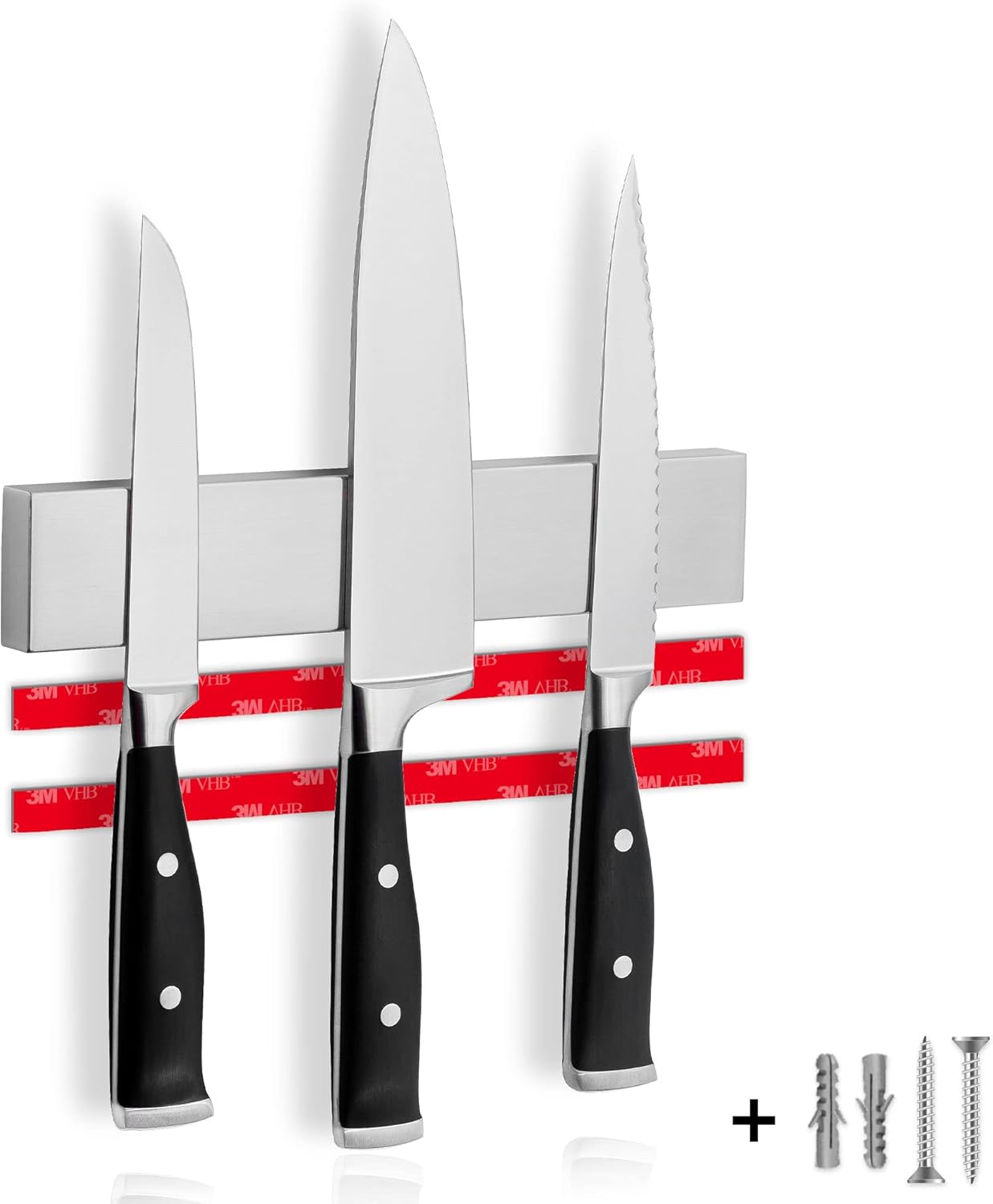 for wall, 16" no drilling required, includes self-adhesive tape, extra strong for holding knives – Awarded magnet strip – Acacia