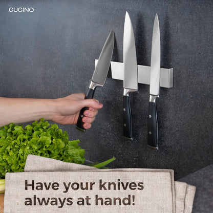 for wall, 16" no drilling required, includes self-adhesive tape, extra strong for holding knives – Awarded magnet strip – Acacia