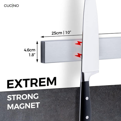 for wall, 16" no drilling required, includes self-adhesive tape, extra strong for holding knives – Awarded magnet strip – Acacia