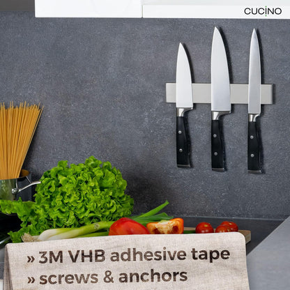 for wall, 16" no drilling required, includes self-adhesive tape, extra strong for holding knives – Awarded magnet strip – Acacia