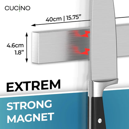 for wall, 16" no drilling required, includes self-adhesive tape, extra strong for holding knives – Awarded magnet strip – Acacia