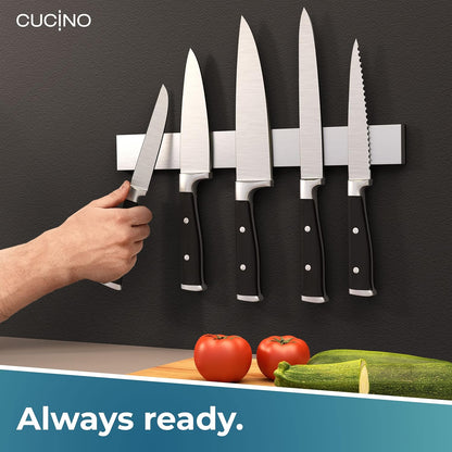for wall, 16" no drilling required, includes self-adhesive tape, extra strong for holding knives – Awarded magnet strip – Acacia