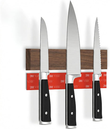 for wall, 16" no drilling required, includes self-adhesive tape, extra strong for holding knives – Awarded magnet strip – Acacia