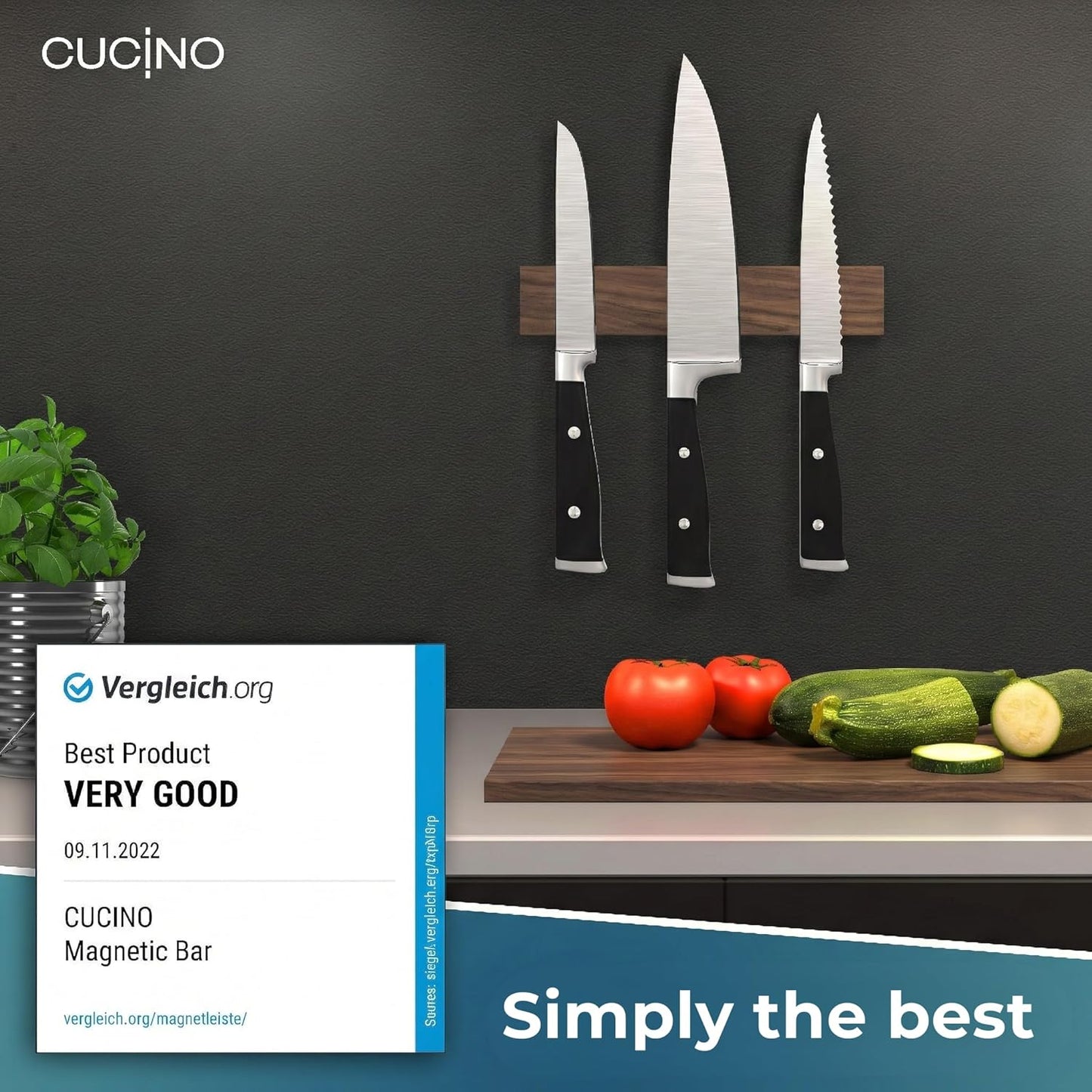 for wall, 16" no drilling required, includes self-adhesive tape, extra strong for holding knives – Awarded magnet strip – Acacia