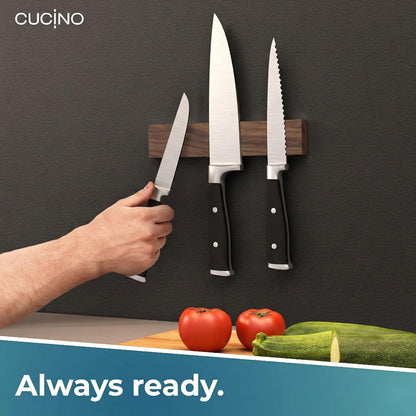 for wall, 16" no drilling required, includes self-adhesive tape, extra strong for holding knives – Awarded magnet strip – Acacia