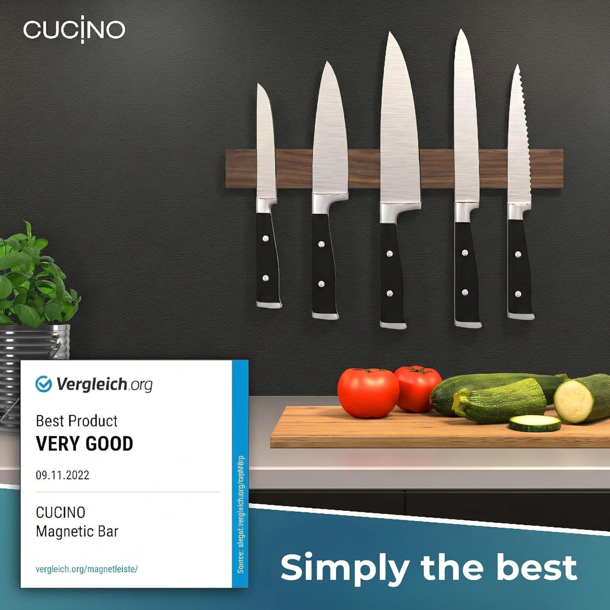 for wall, 16" no drilling required, includes self-adhesive tape, extra strong for holding knives – Awarded magnet strip – Acacia