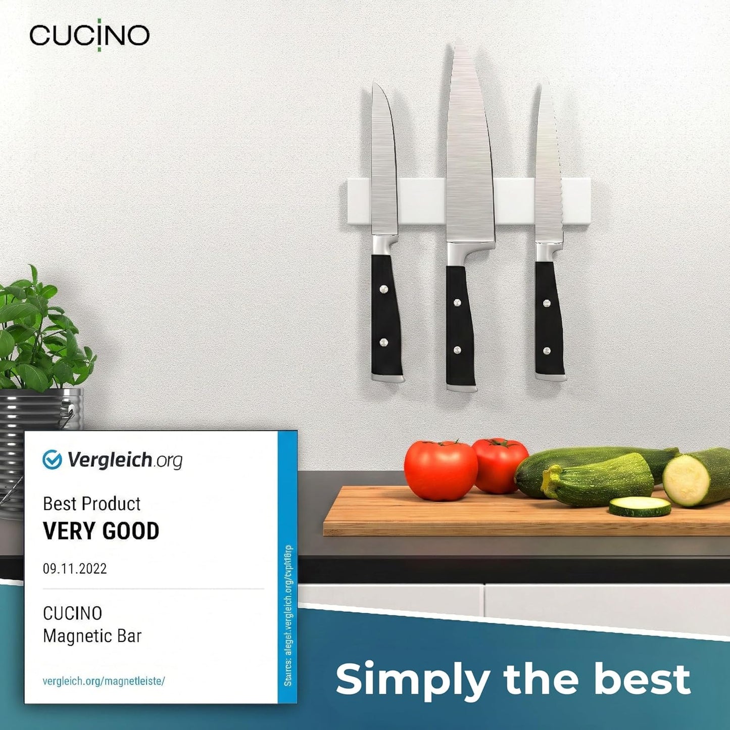 for wall, 16" no drilling required, includes self-adhesive tape, extra strong for holding knives – Awarded magnet strip – Acacia