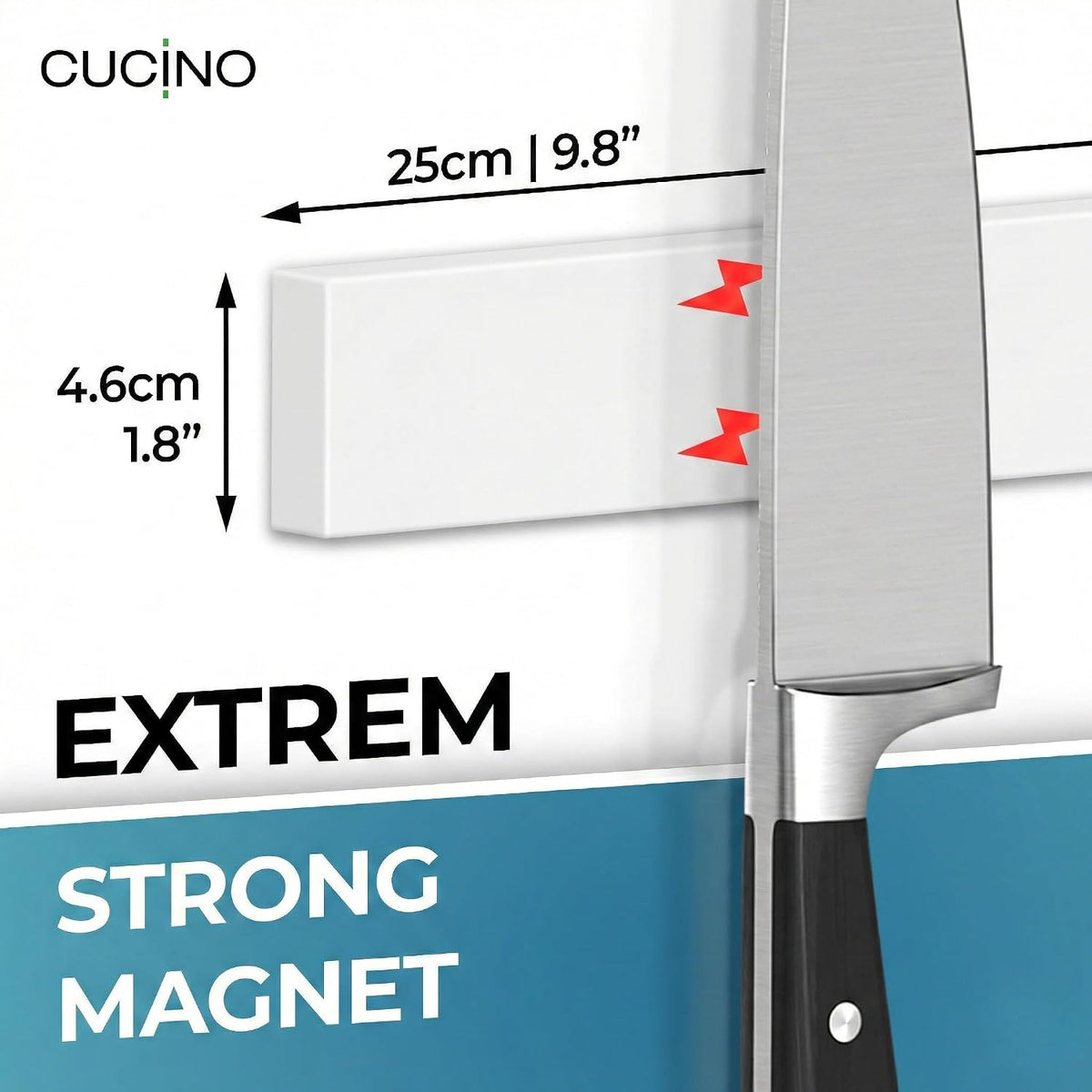 for wall, 16" no drilling required, includes self-adhesive tape, extra strong for holding knives – Awarded magnet strip – Acacia