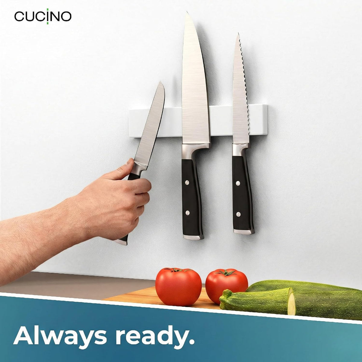 for wall, 16" no drilling required, includes self-adhesive tape, extra strong for holding knives – Awarded magnet strip – Acacia