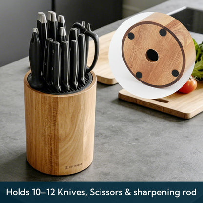 XL Acacia Wood Universal Knife Block with Slots for Scissors and Sharpening Rod, Safe, Space Saver Knives Storage Stand Display without Knives, Unique Slot Design to Protect Blade
