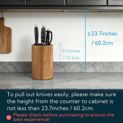 XL Acacia Wood Universal Knife Block with Slots for Scissors and Sharpening Rod, Safe, Space Saver Knives Storage Stand Display without Knives, Unique Slot Design to Protect Blade