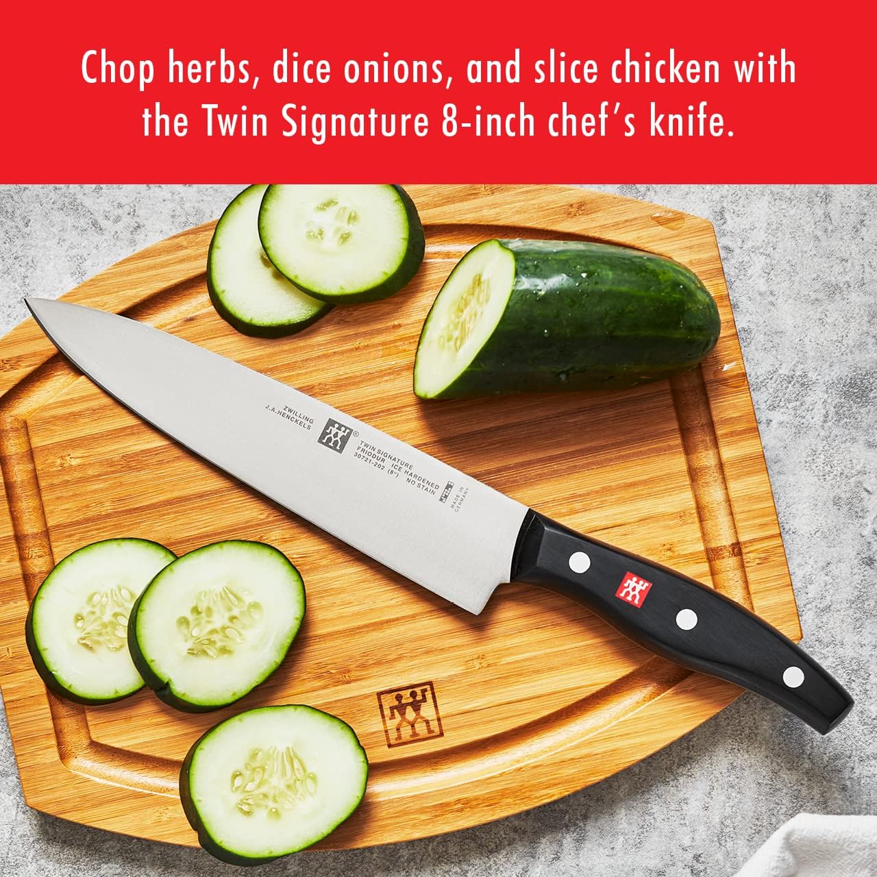 ZWILLING Twin Signature 8-Inch German Chef Knife, Kitchen Chef Knife, Stainless Steel Knife, Black