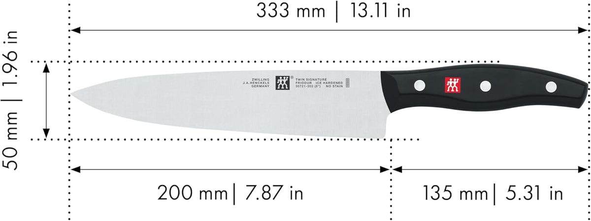 ZWILLING Twin Signature 8-Inch German Chef Knife, Kitchen Chef Knife, Stainless Steel Knife, Black