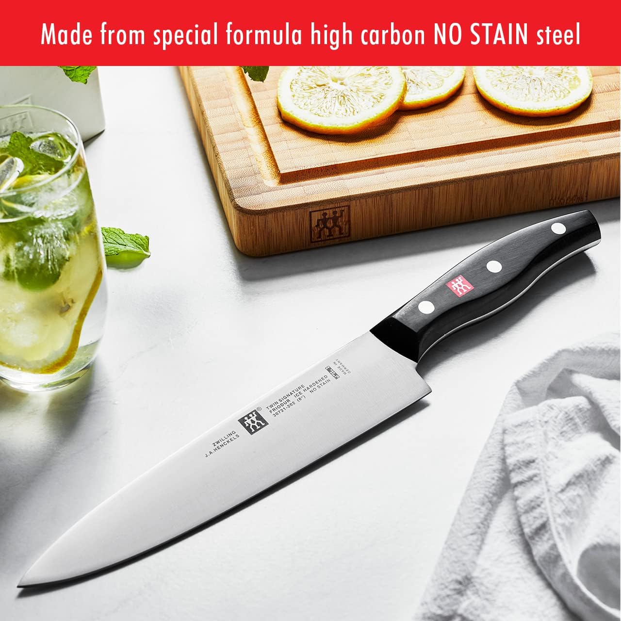 ZWILLING Twin Signature 8-Inch German Chef Knife, Kitchen Chef Knife, Stainless Steel Knife, Black