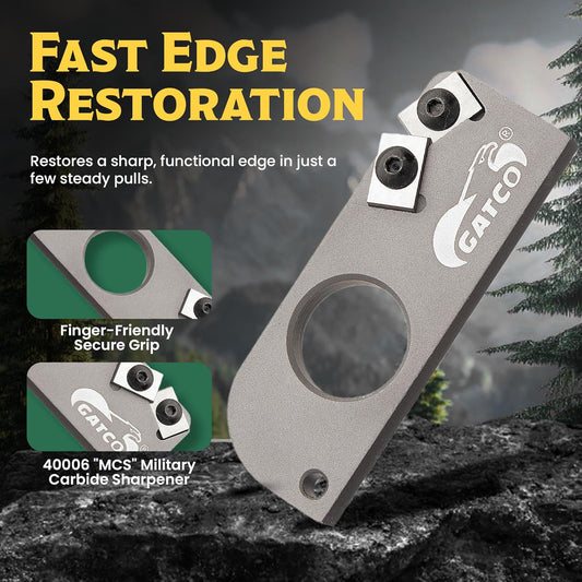 GATCO MCS Military Carbide Sharpener – Manual Pocket Knife Sharpener with 40° Carbide Blades – Compact Handheld Sharpening Tool for Field, Hunting & Outdoor Use – Durable, Lightweight, Portable Design
