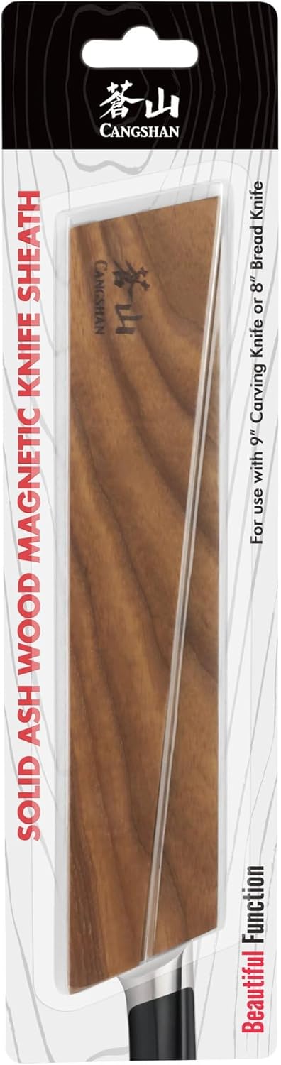 Cangshan Ash Wood Magnetic Knife Sheaths, 2023 Version (8" Bread/9" Carving Knife), Light Brown