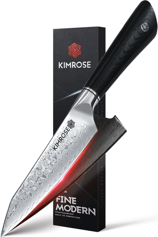 Damascus Utility Knife - 5 inch - 67 Layers 10Cr15CoMoV Alloy Steel - Black G10 Handle - Razor Sharp Kitchen Knife - Petty Knife, Paring - Magnetic Sheath - Gift Box