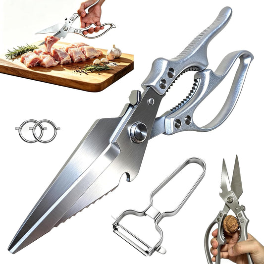 Professional Poultry Shears Heavy Duty – Multifunctional Kitchen Scissors with 2 Extra Springs, Kitchen Shears with Safety Lock & Non-Slip Handle for Chicken,Fish,Veggies, Dishwasher Safe