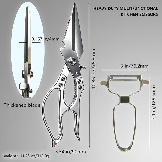 Professional Poultry Shears Heavy Duty – Multifunctional Kitchen Scissors with 2 Extra Springs, Kitchen Shears with Safety Lock & Non-Slip Handle for Chicken,Fish,Veggies, Dishwasher Safe