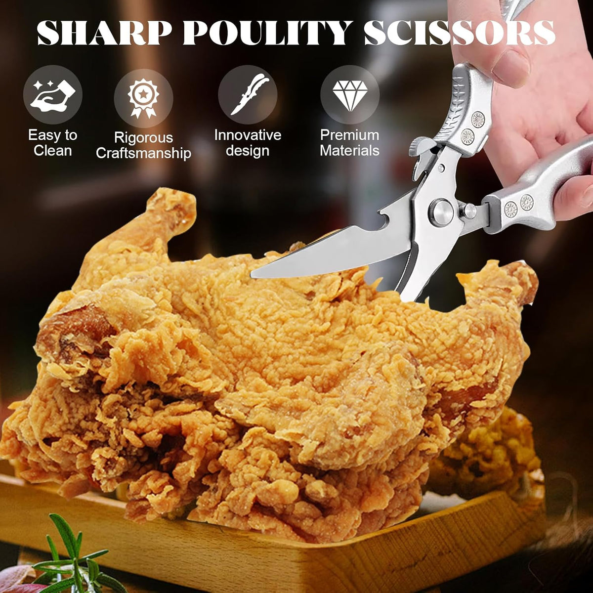 Kitchen Pro Shears-Heavy-Duty Stainless Steel Kitchen Scissors For Poultry, Meat, Herbs. Dishwasher Safe, Rust-Proof With Comfortable Grip. Ideal For Chefs And Home Cooking.