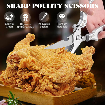 Kitchen Pro Shears-Heavy-Duty Stainless Steel Kitchen Scissors For Poultry, Meat, Herbs. Dishwasher Safe, Rust-Proof With Comfortable Grip. Ideal For Chefs And Home Cooking.
