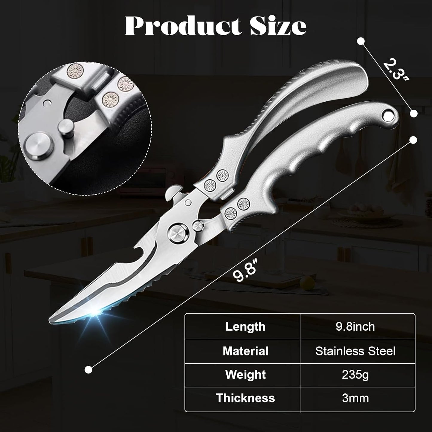 Kitchen Pro Shears-Heavy-Duty Stainless Steel Kitchen Scissors For Poultry, Meat, Herbs. Dishwasher Safe, Rust-Proof With Comfortable Grip. Ideal For Chefs And Home Cooking.