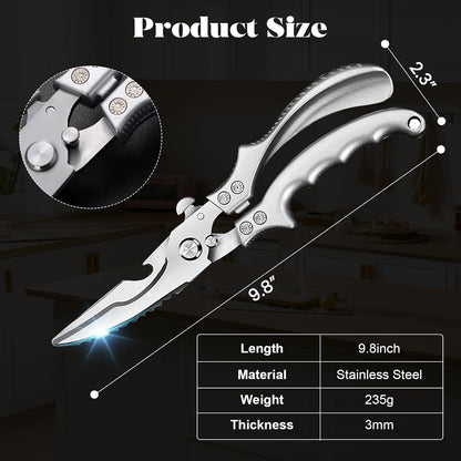 Kitchen Pro Shears-Heavy-Duty Stainless Steel Kitchen Scissors For Poultry, Meat, Herbs. Dishwasher Safe, Rust-Proof With Comfortable Grip. Ideal For Chefs And Home Cooking.