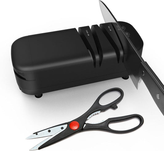 Knife Sharpener, Professional Electric Knife Sharpener for Home Kitchen Knives 2 Stages Quick Sharpening & Polishing with Scissors Sharpening Black