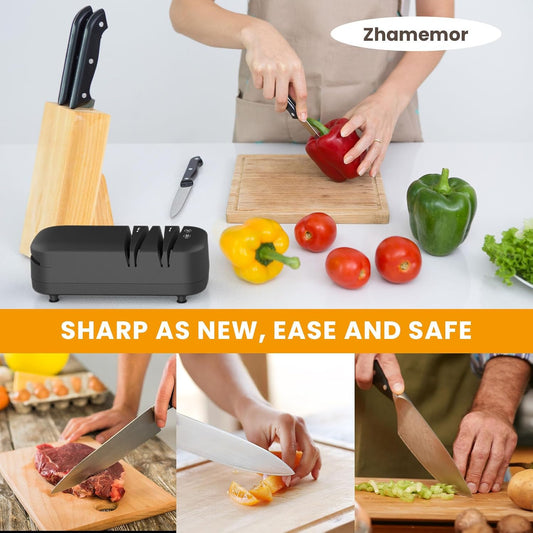 Knife Sharpener, Professional Electric Knife Sharpener for Home Kitchen Knives 2 Stages Quick Sharpening & Polishing with Scissors Sharpening Black