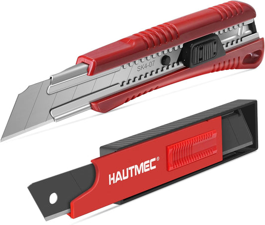 25mm Utility Knife Set, Heavy Duty Auto-Lock, Retractable Box Cutter with 10pcs Ultra sharp Snap-off Sharp Blades HT0095-KN