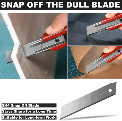 25mm Utility Knife Set, Heavy Duty Auto-Lock, Retractable Box Cutter with 10pcs Ultra sharp Snap-off Sharp Blades HT0095-KN