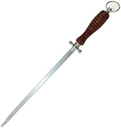 14" High Carbon Honing Steel with Wood Handle Kitchen Supply (Flat)