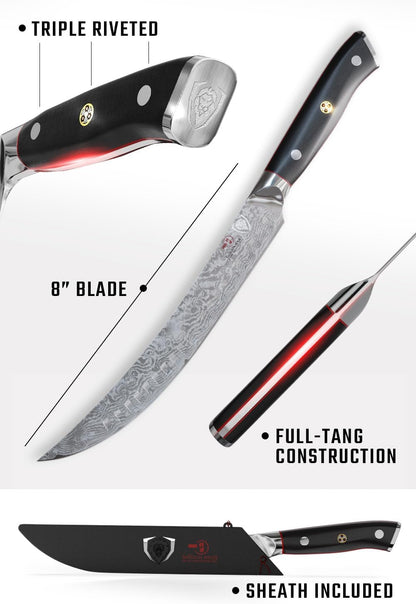 10" Cimitar Breaking Knife — AUS-10V Japanese Steel, 62+ HRC — For Primal Breaking, Large Meat Portioning & Butcher Work — Full-Tang G10, Sheath, Shogun ELITE, customer support