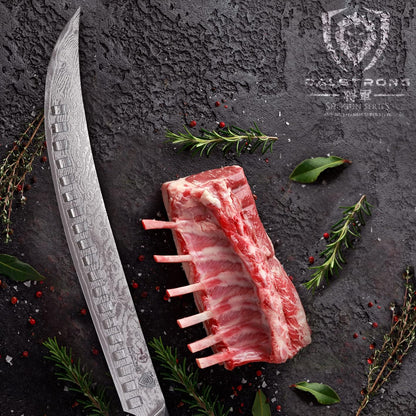 10" Cimitar Breaking Knife — AUS-10V Japanese Steel, 62+ HRC — For Primal Breaking, Large Meat Portioning & Butcher Work — Full-Tang G10, Sheath, Shogun ELITE, customer support