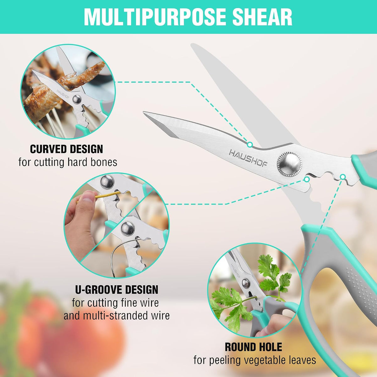 Kitchen Scissors for Food, 8-1/4" Kitchen Scissors All Purpose