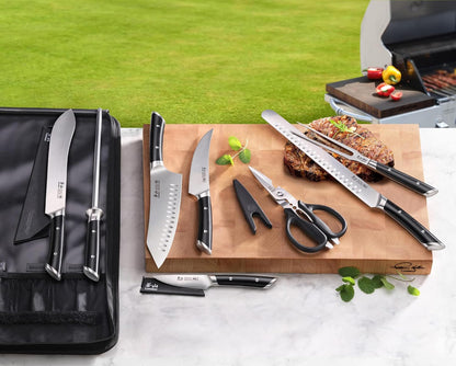 Cangshan HELENA Series German Steel Forged BBQ Knife Set (Black, 9-Piece Bag Set)
