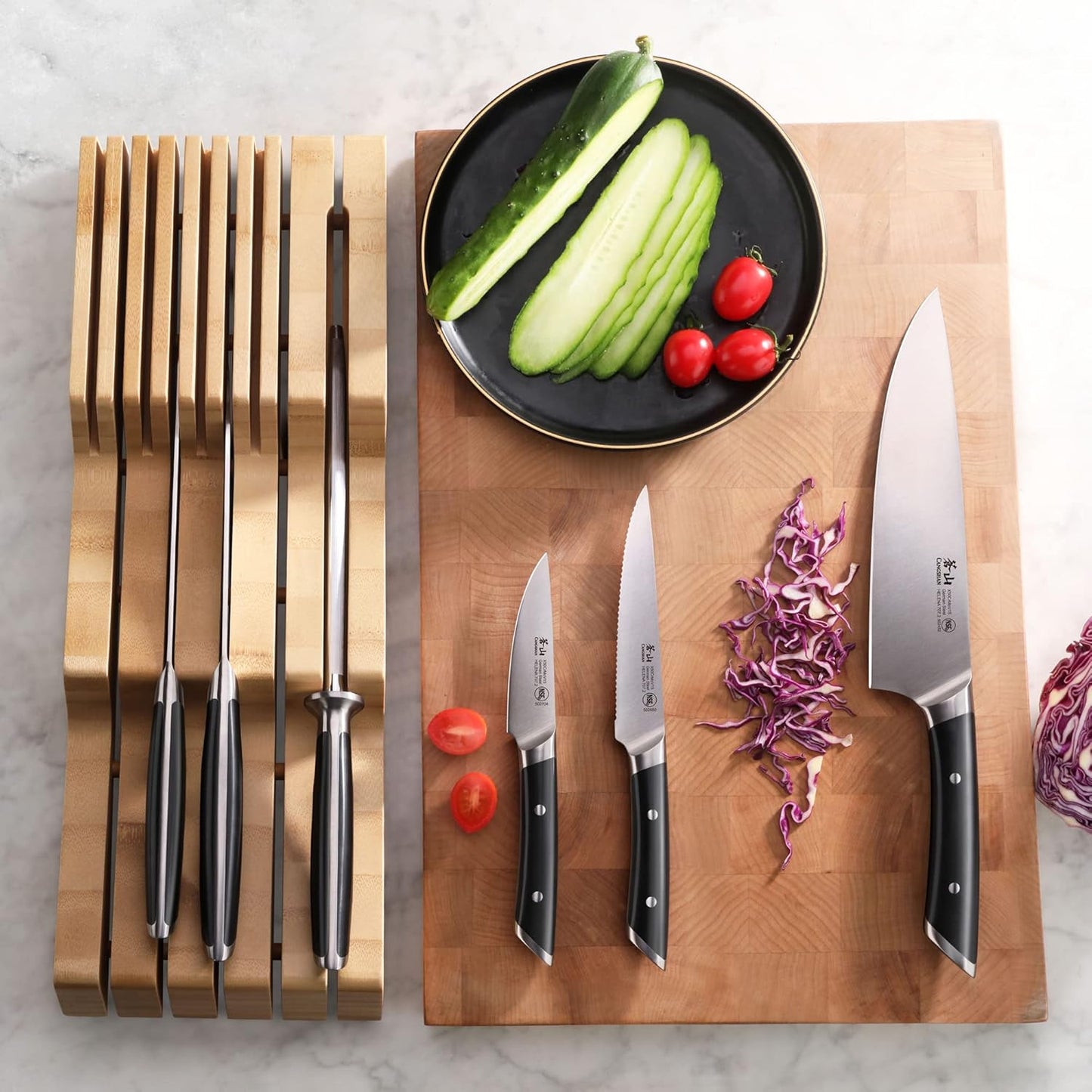Cangshan HELENA Series German Steel Forged BBQ Knife Set (Black, 9-Piece Bag Set)
