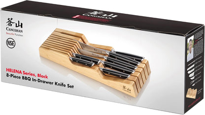 Cangshan HELENA Series German Steel Forged BBQ Knife Set (Black, 9-Piece Bag Set)