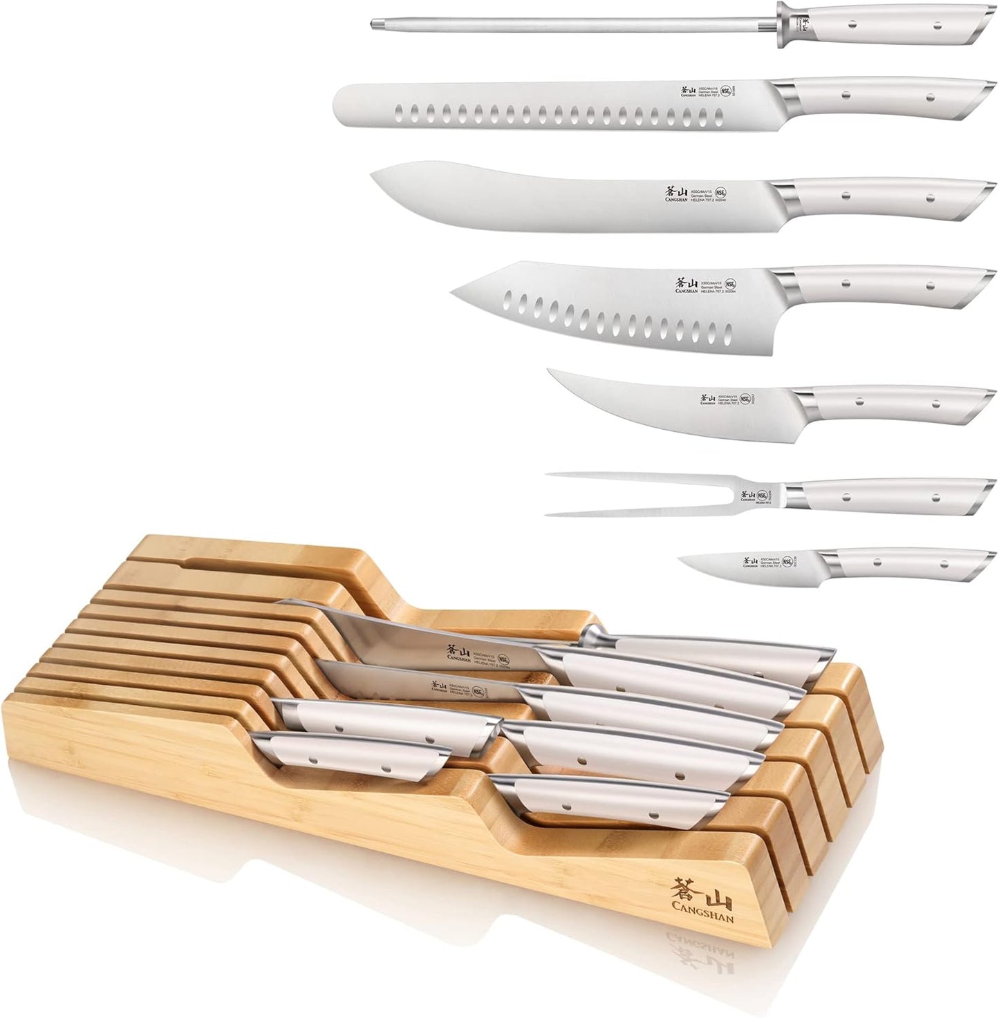 Cangshan HELENA Series German Steel Forged BBQ Knife Set (Black, 9-Piece Bag Set)