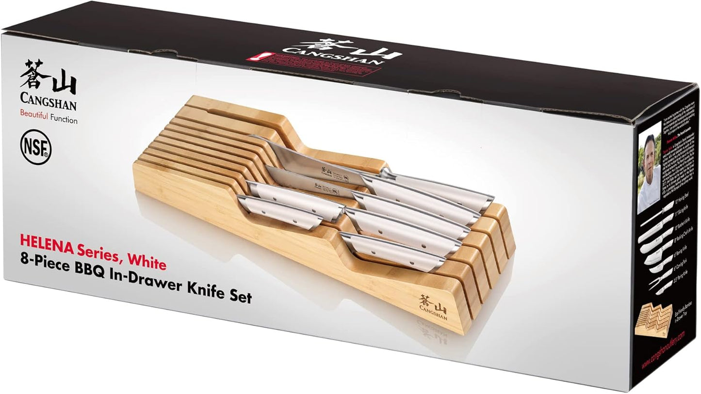 Cangshan HELENA Series German Steel Forged BBQ Knife Set (Black, 9-Piece Bag Set)