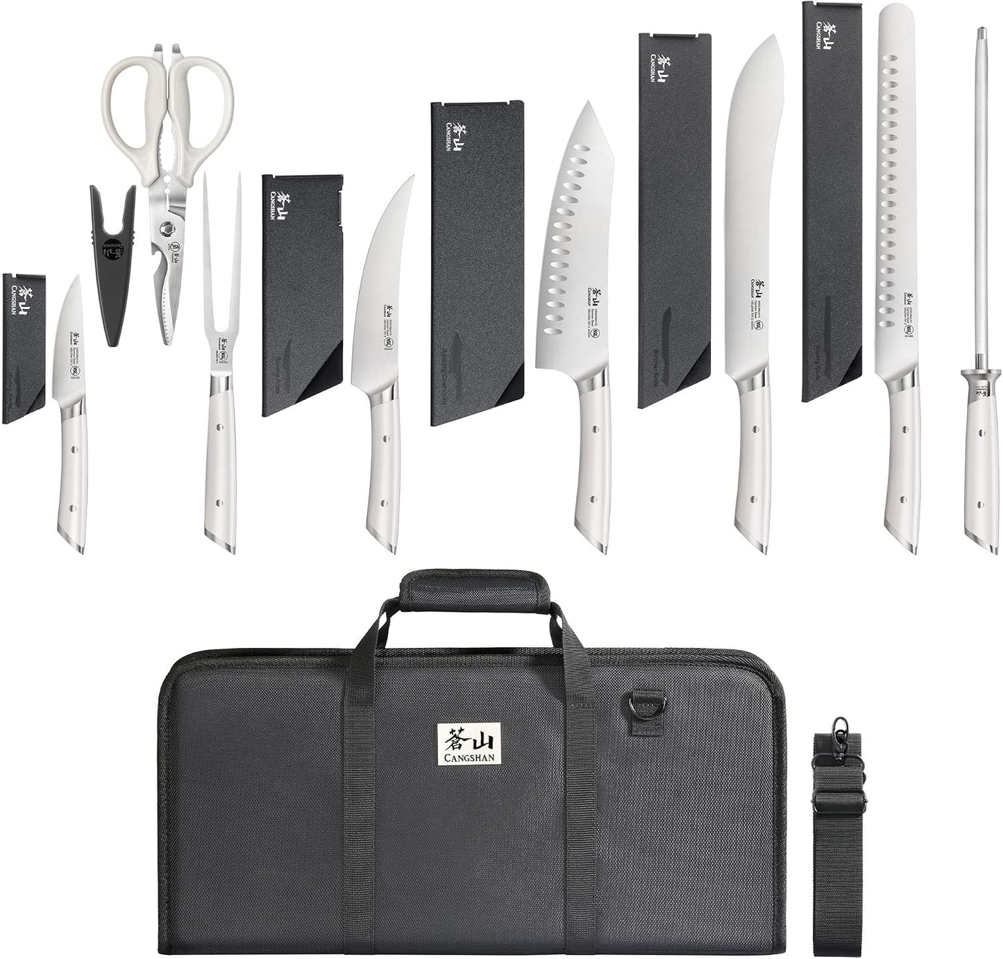 Cangshan HELENA Series German Steel Forged BBQ Knife Set (Black, 9-Piece Bag Set)