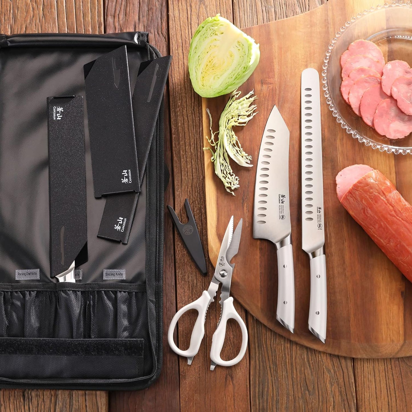 Cangshan HELENA Series German Steel Forged BBQ Knife Set (Black, 9-Piece Bag Set)
