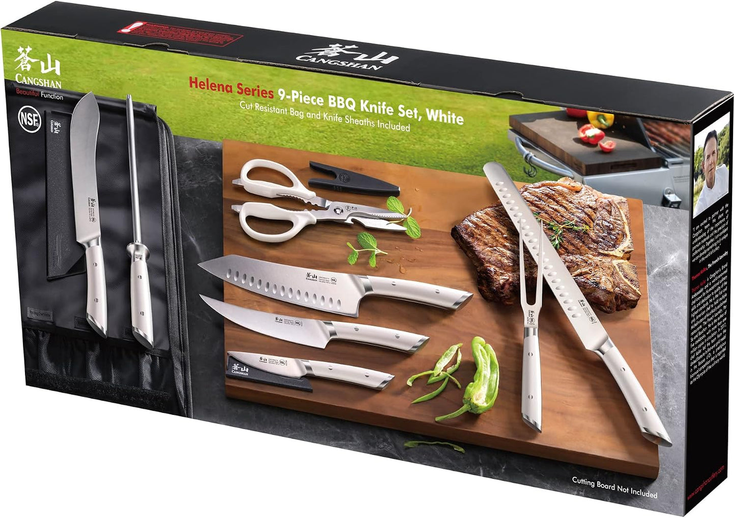 Cangshan HELENA Series German Steel Forged BBQ Knife Set (Black, 9-Piece Bag Set)