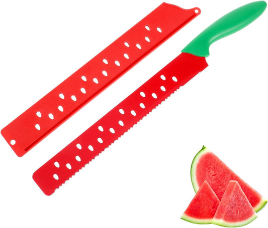 Watermelon Knife with Sleeve Serrated Watermelon Cutter: Multifunctional Long Melon Slicer Fruit Knife for Lettuce Melon Bread Cake Vegetables Home Restaurant Picnic Summer Camping Party