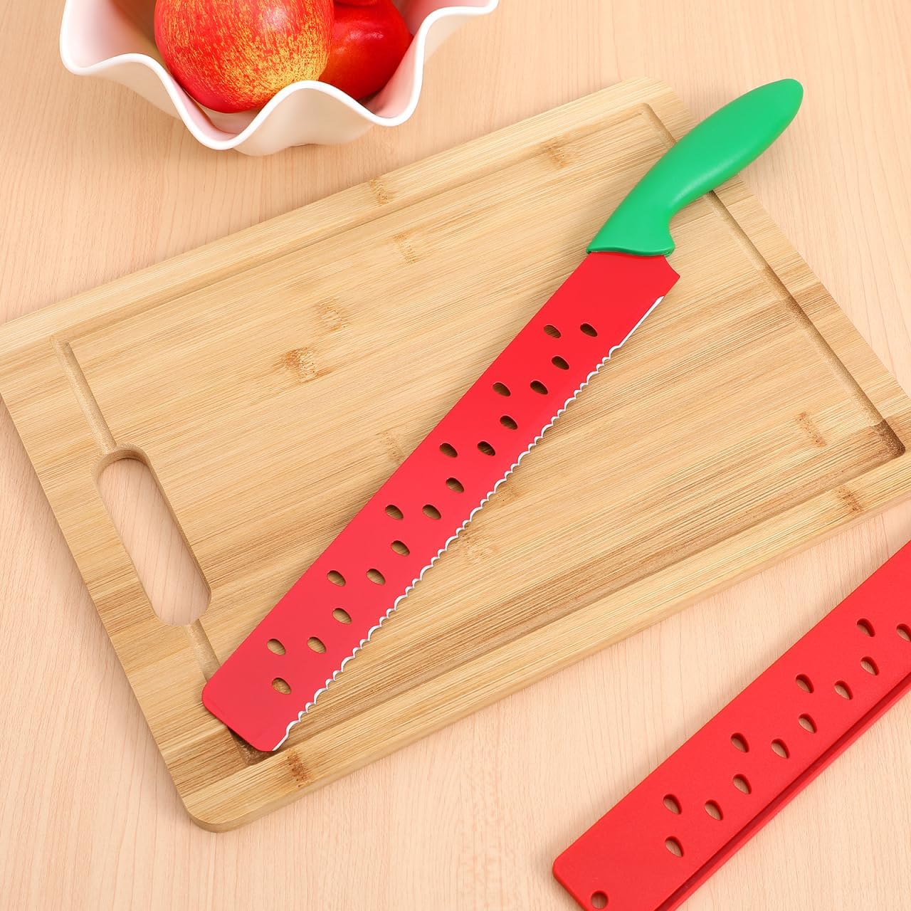 Watermelon Knife with Sleeve Serrated Watermelon Cutter: Multifunctional Long Melon Slicer Fruit Knife for Lettuce Melon Bread Cake Vegetables Home Restaurant Picnic Summer Camping Party