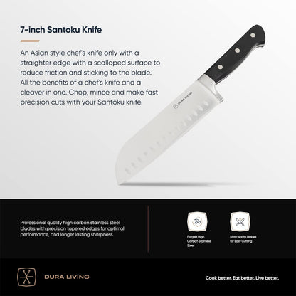 7-Inch Santoku Knife - Razor-Sharp High-Carbon Stainless Steel Blade, Forged Ergonomic Riveted Handle, Chef Knife for Chopping, Slicing & Dicing, Multipurpose Kitchen Knife, Home Chef