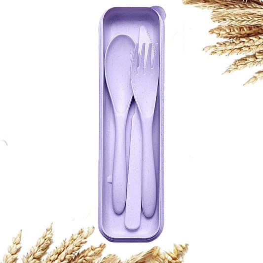 Wheat Straw Travel Cutlery Set Portable Knife Fork Spoon with Storage Case | Reusable wheat straw travel utensils with case, BPA-free tableware for adults office school picnic daily use