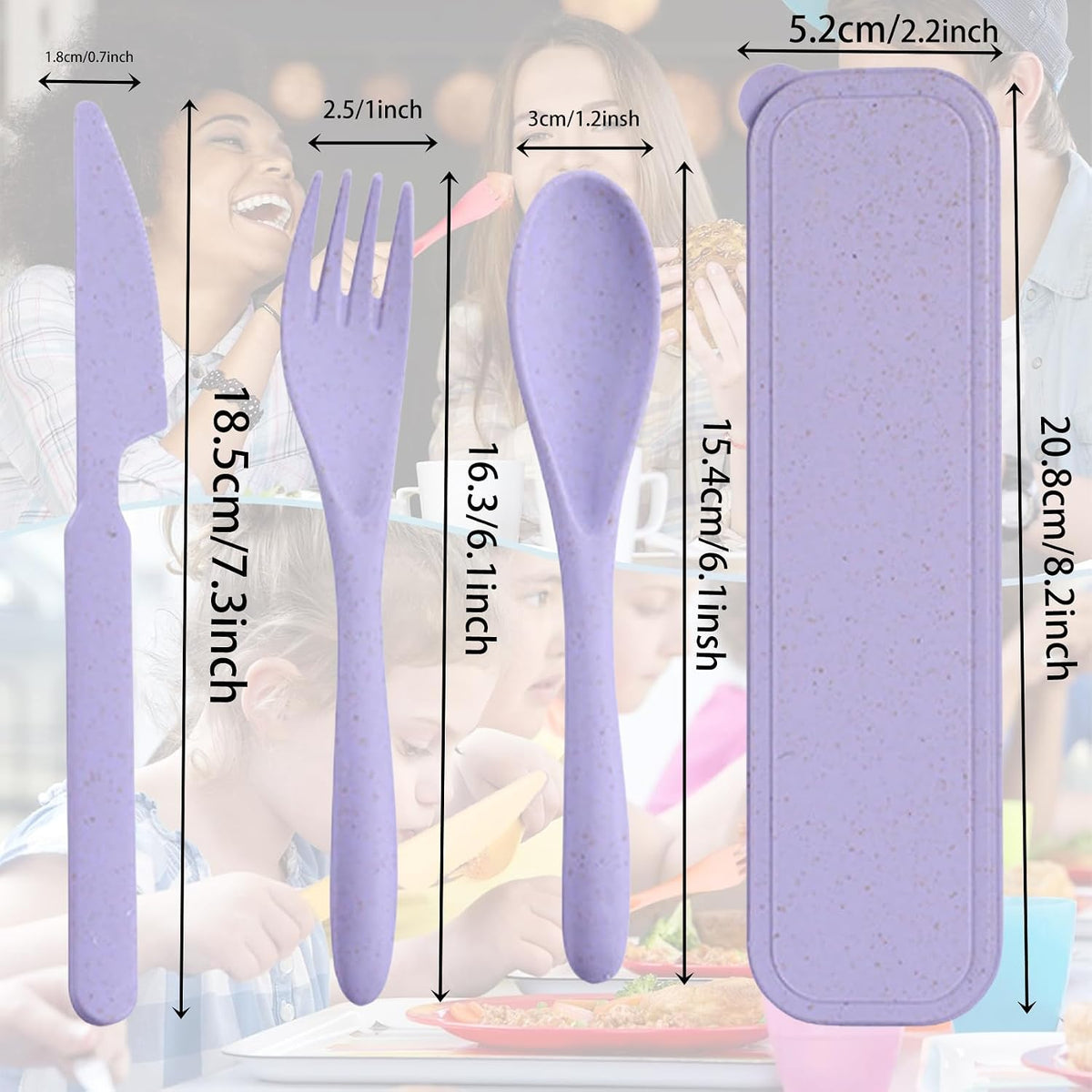 Wheat Straw Travel Cutlery Set Portable Knife Fork Spoon with Storage Case | Reusable wheat straw travel utensils with case, BPA-free tableware for adults office school picnic daily use